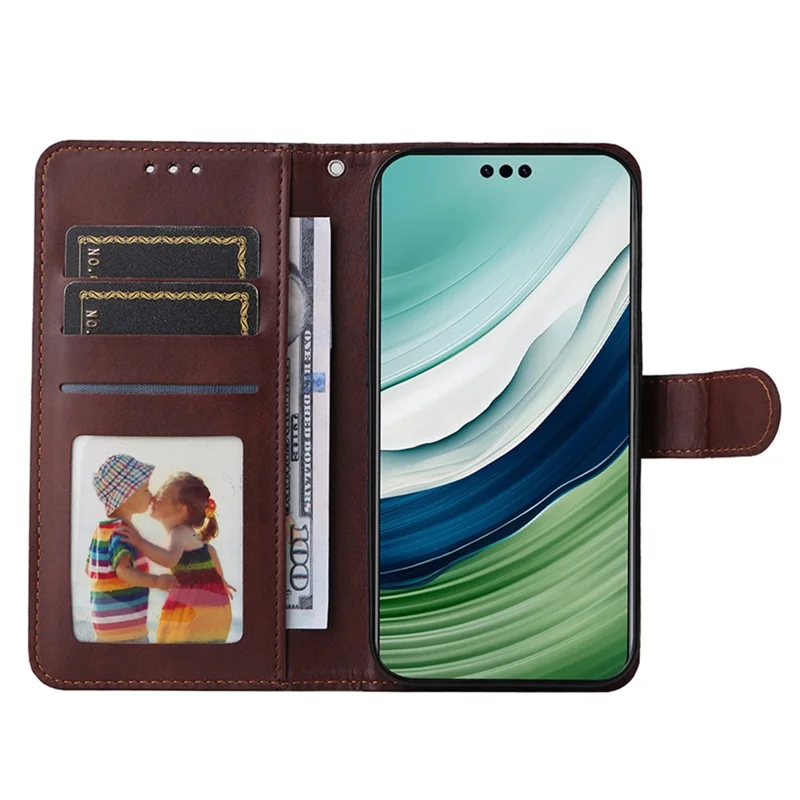 For Huawei Mate 60 Pro Case Calf Texture Wallet Stand PU Leather Protection Cell Phone Cover - Brown
