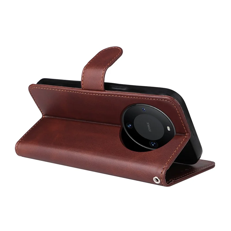 For Huawei Mate 60 Pro Case Calf Texture Wallet Stand PU Leather Protection Cell Phone Cover - Brown