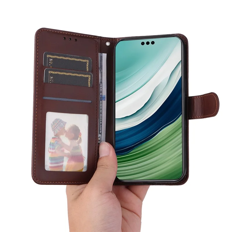 For Huawei Mate 60 Pro Case Calf Texture Wallet Stand PU Leather Protection Cell Phone Cover - Brown