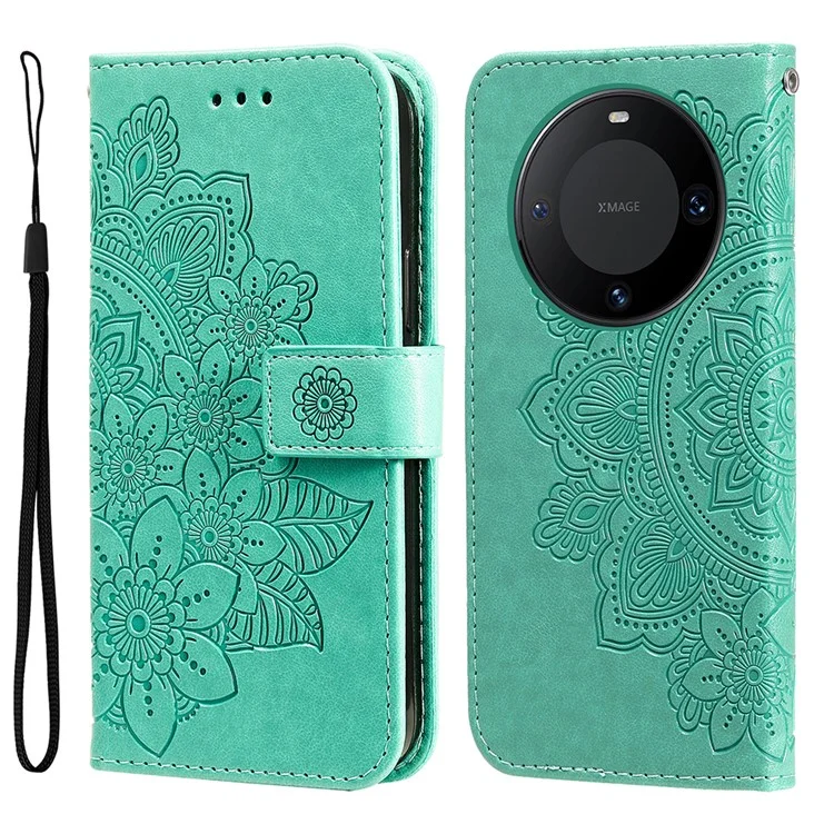 Para Huawei Mate 60 Pro Case Flower Imprinted PU Leather Stand Cover Anti-drop Wallet - Verde