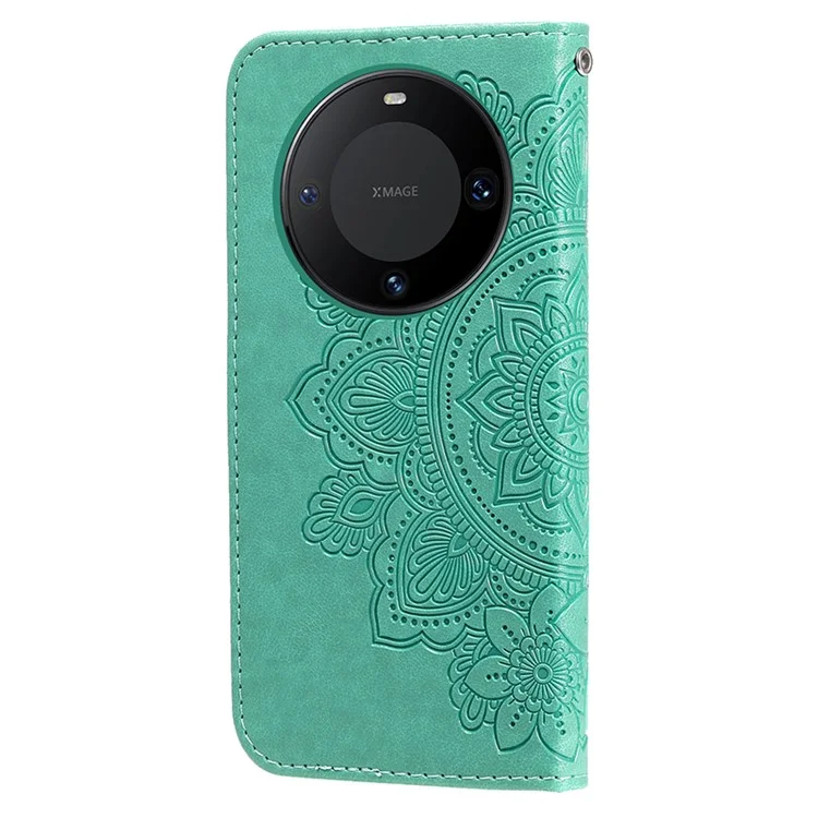 Para Huawei Mate 60 Pro Case Flower Imprinted PU Leather Stand Cover Anti-drop Wallet - Verde