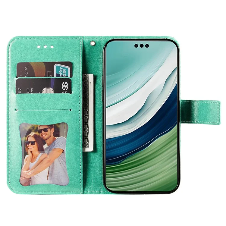 Para Huawei Mate 60 Pro Case Flower Imprinted PU Leather Stand Cover Anti-drop Wallet - Verde