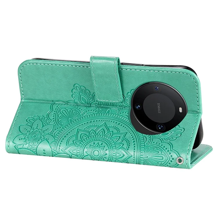 Para Huawei Mate 60 Pro Case Flower Imprinted PU Leather Stand Cover Anti-drop Wallet - Verde