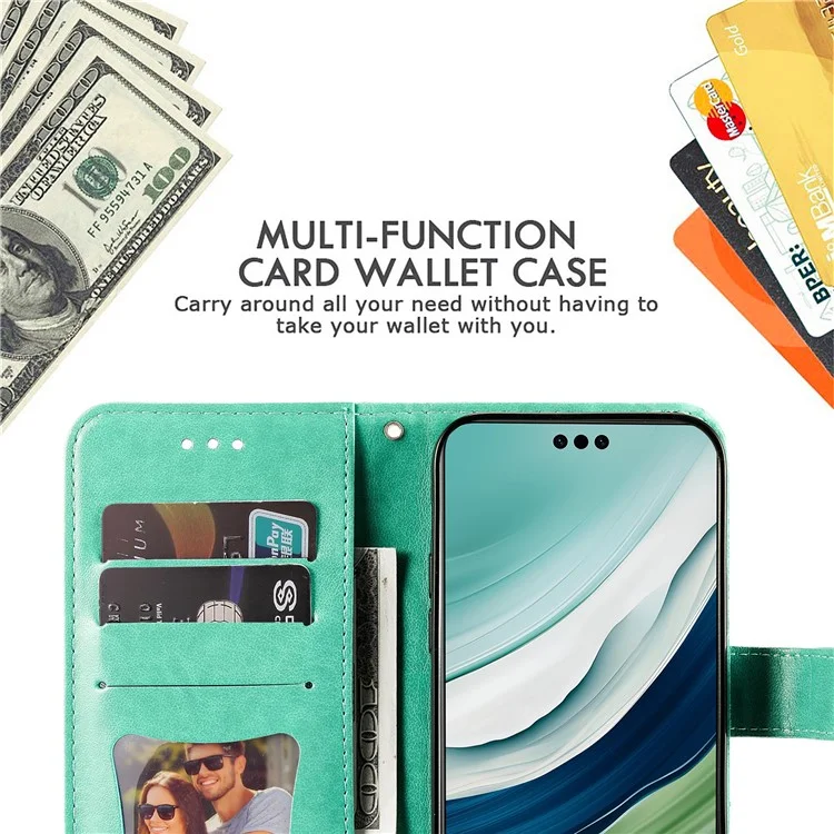 Para Huawei Mate 60 Pro Case Flower Imprinted PU Leather Stand Cover Anti-drop Wallet - Verde