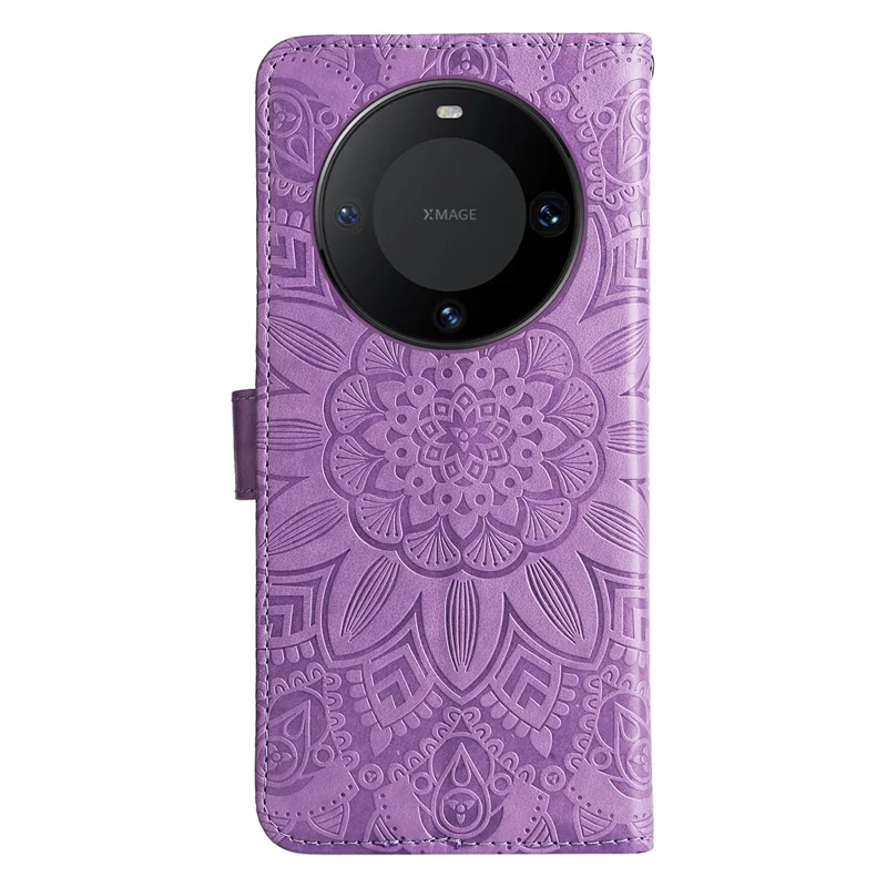 Para Huawei Mate 60 Pro Case Wallet Stand Shell PU Leather Sunflower Imprinted Phone Cover - Roxo