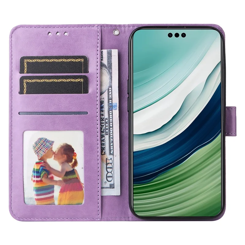 Para Huawei Mate 60 Pro Case Wallet Stand Shell PU Leather Sunflower Imprinted Phone Cover - Roxo