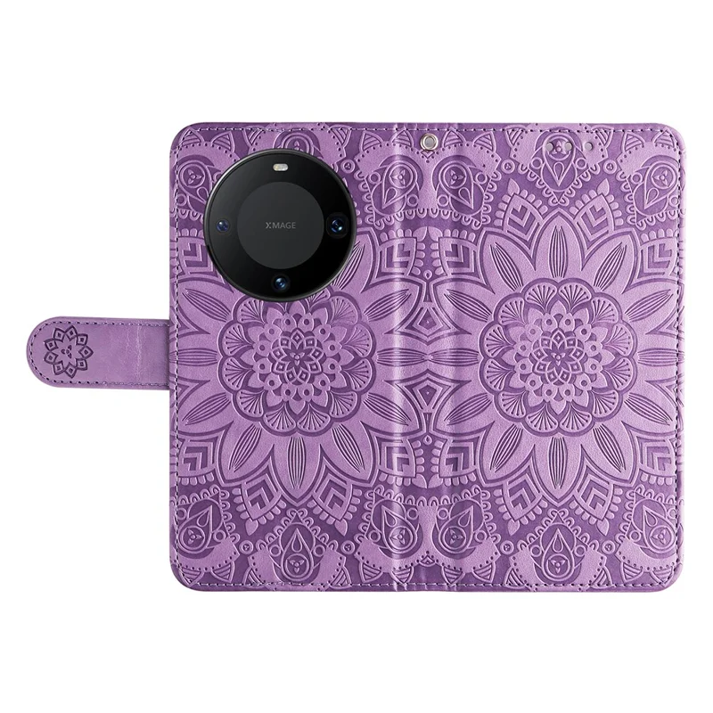 Para Huawei Mate 60 Pro Case Wallet Stand Shell PU Leather Sunflower Imprinted Phone Cover - Roxo
