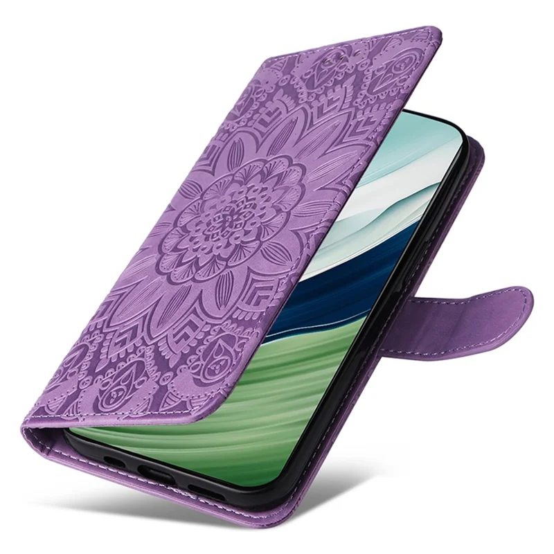 Para Huawei Mate 60 Pro Case Wallet Stand Shell PU Leather Sunflower Imprinted Phone Cover - Roxo