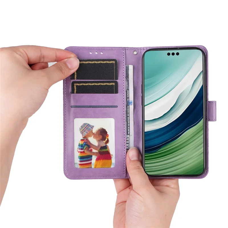 Para Huawei Mate 60 Pro Case Wallet Stand Shell PU Leather Sunflower Imprinted Phone Cover - Roxo