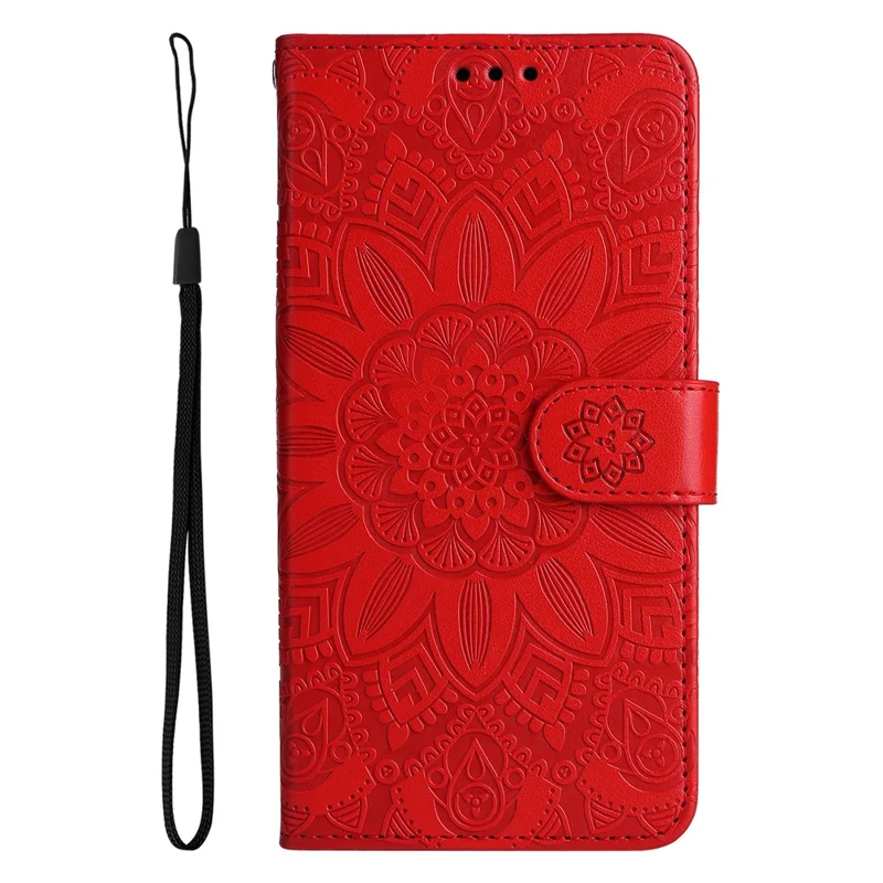 For Huawei Mate 60 Pro Case Wallet Stand Shell PU Leather Sunflower Imprinted Phone Cover - Red