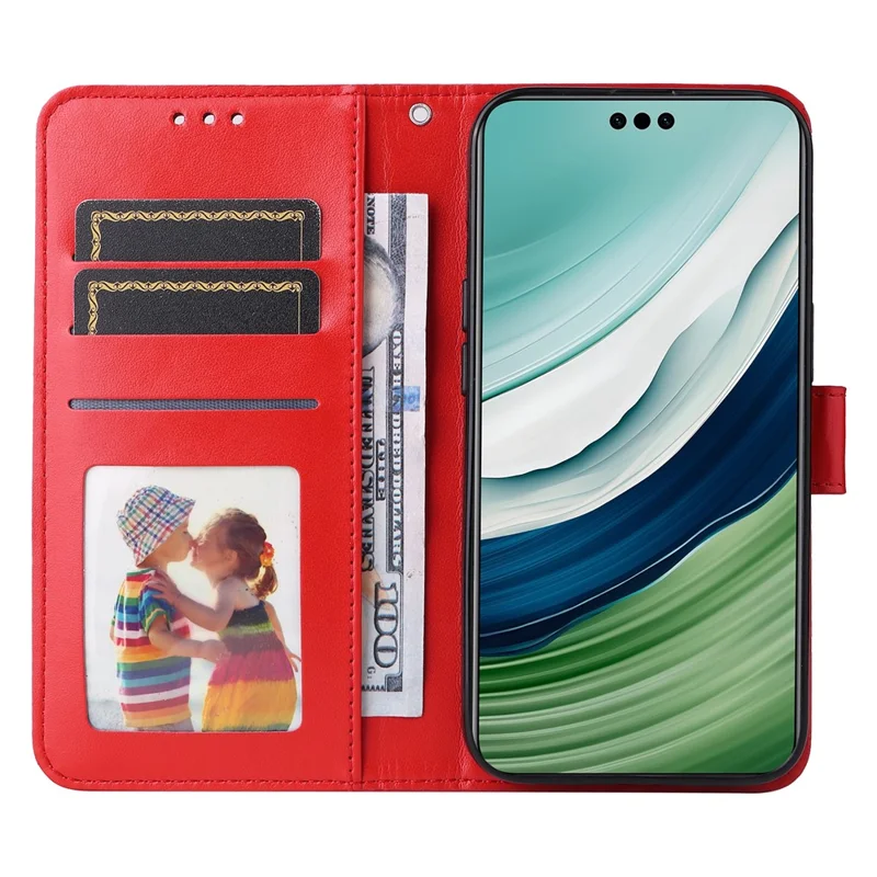 For Huawei Mate 60 Pro Case Wallet Stand Shell PU Leather Sunflower Imprinted Phone Cover - Red