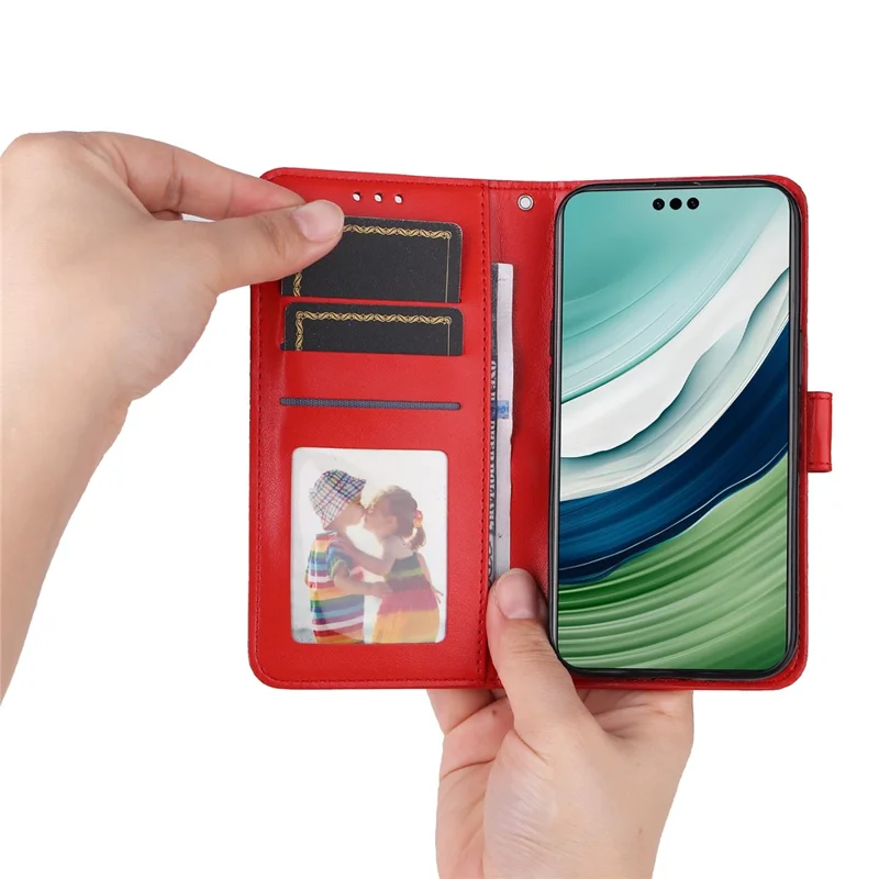 For Huawei Mate 60 Pro Case Wallet Stand Shell PU Leather Sunflower Imprinted Phone Cover - Red