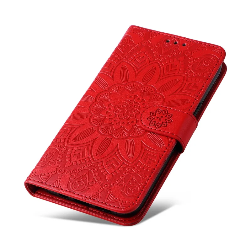 For Huawei Mate 60 Pro Case Wallet Stand Shell PU Leather Sunflower Imprinted Phone Cover - Red