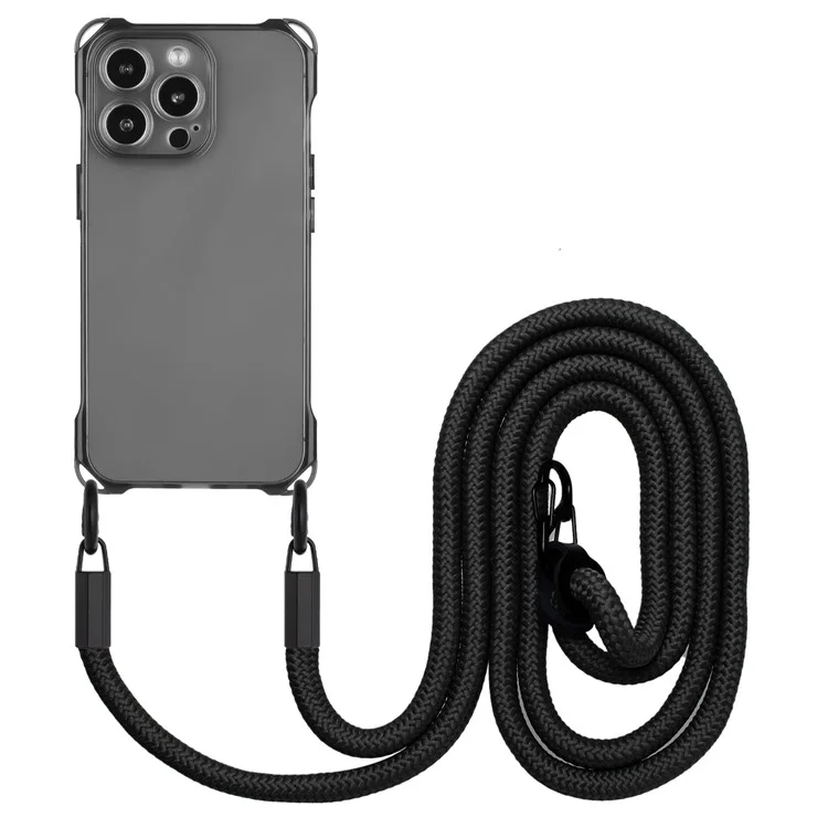 Per iPhone 14 Pro Max Case Flexible TPU Copertura telefonica cellulare con corda appesa - Nero