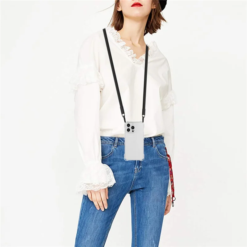 For iPhone 14 Pro Max Case Flexible TPU Cell Phone Cover with Hanging Rope - Transparent