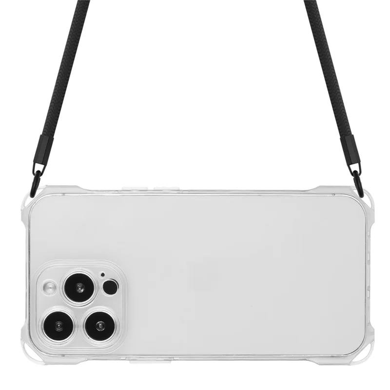 For iPhone 14 Pro Max Case Flexible TPU Cell Phone Cover with Hanging Rope - Transparent