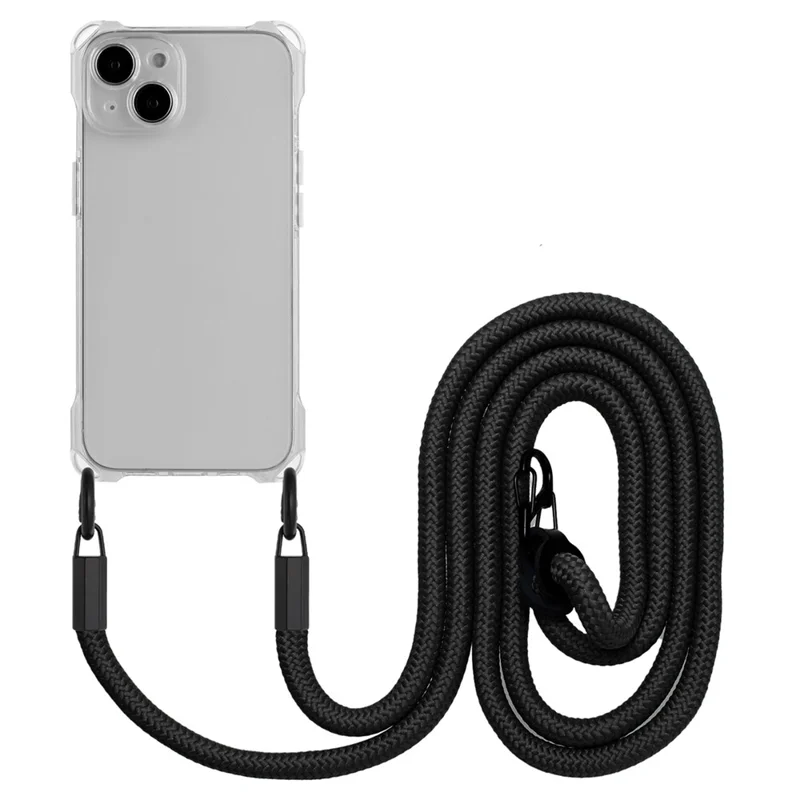 For iPhone 14 Case Drop Protection TPU Mobile Phone Cover with Hanging Rope - Transparent