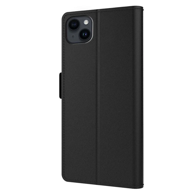 Built-in Mirror Leather Cover For iPhone 15 Plus Case Card Slot Stand Flip Phone Shell - Black