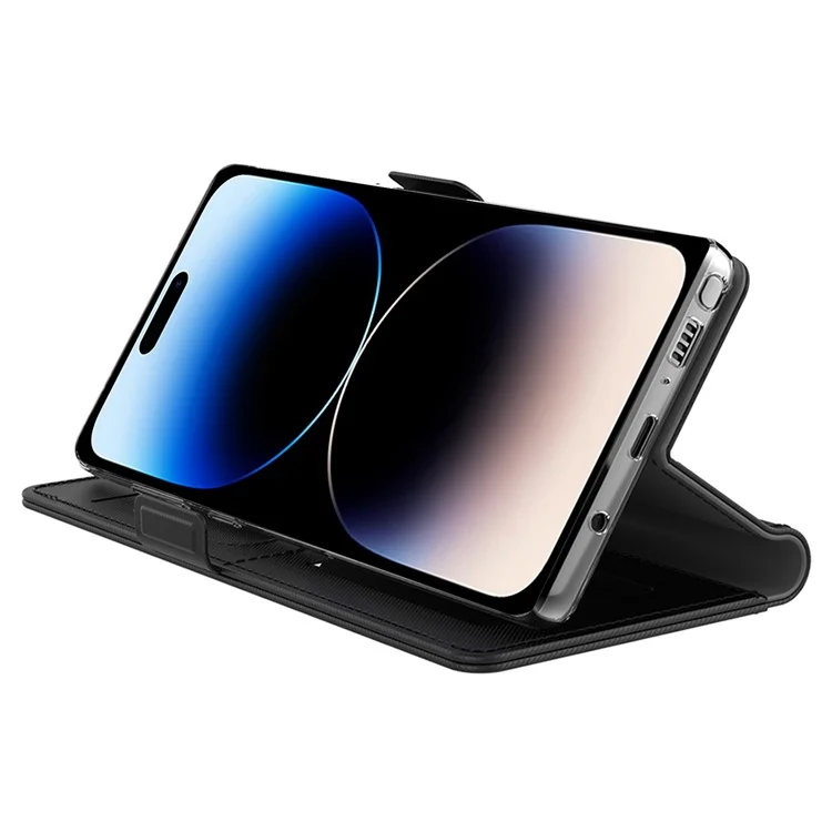 For iPhone 15 Pro Case PU Leather Magnetic Phone Stand Cover with Card Slot, Mirror - Black