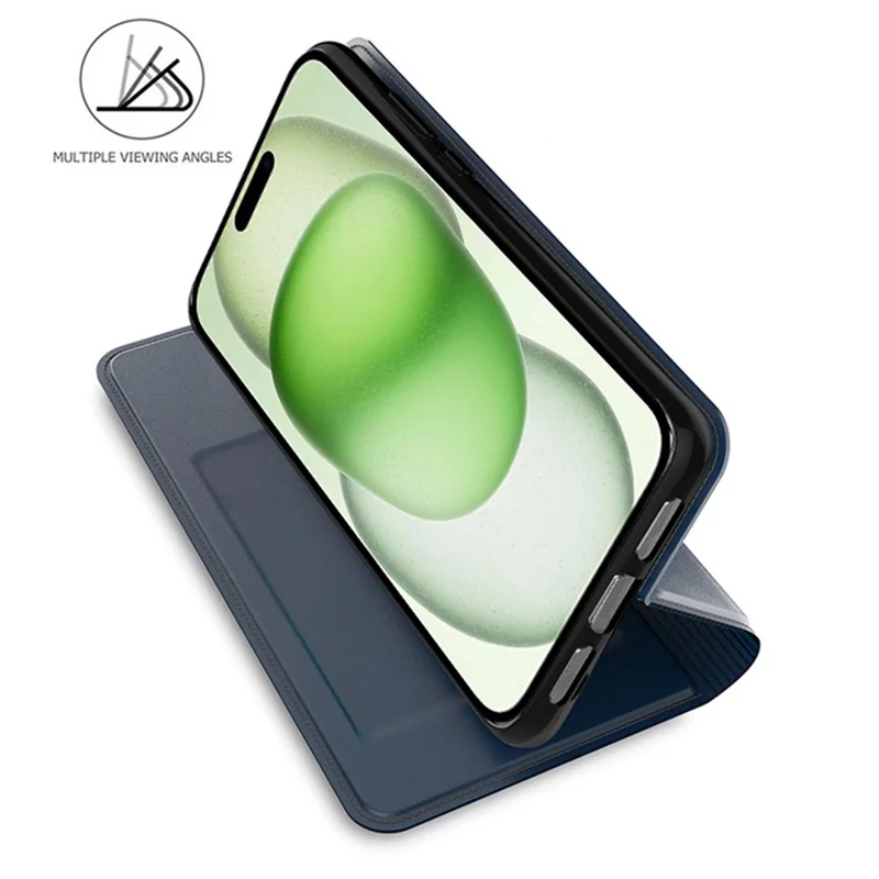 For iPhone 15 Case Magnetic Card Holder PU Leather Cell Phone Cover - Blue