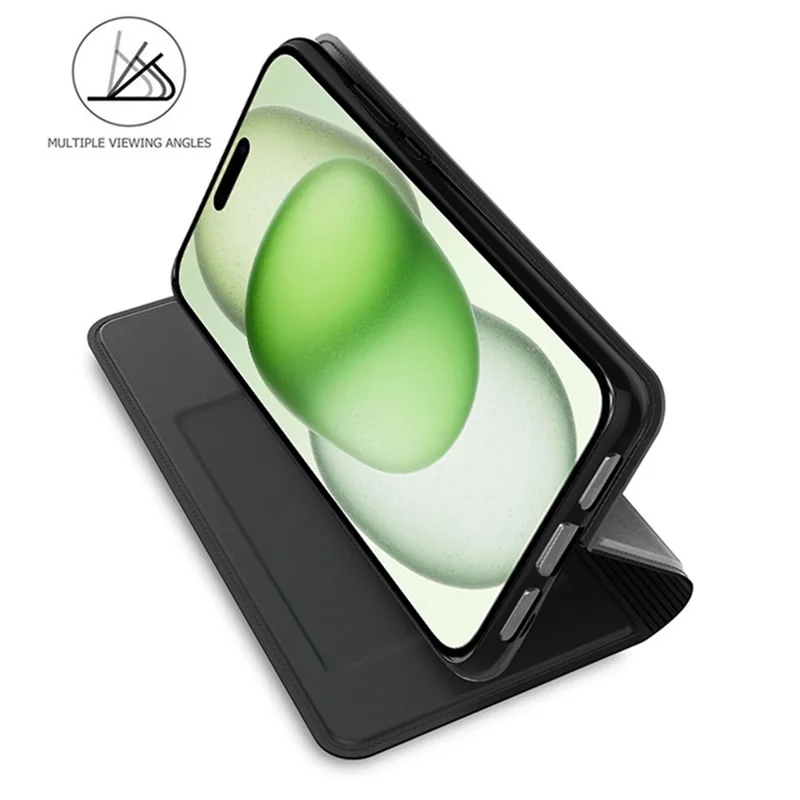 Para iPhone 15 Funda Portador de Tarjeta Magnética Cubierta de Teléfono Celular de Cuero PU - Negro