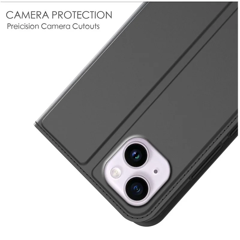 Para iPhone 15 Funda Portador de Tarjeta Magnética Cubierta de Teléfono Celular de Cuero PU - Negro