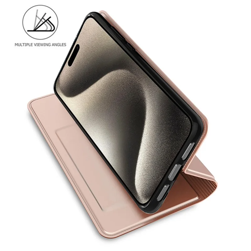 For iPhone 15 Pro Case PU Leather Phone Shell Card Holder Phone Cover - Rose Gold