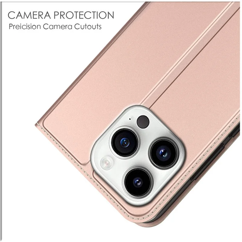 For iPhone 15 Pro Case PU Leather Phone Shell Card Holder Phone Cover - Rose Gold