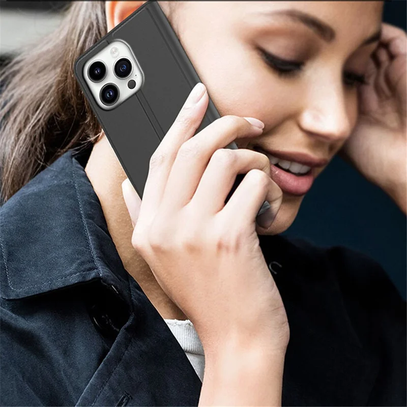 Pour iPhone 15 Pro Max Étui Support Design Porte-cartes en Cuir PU Housse de Téléphone - Noir