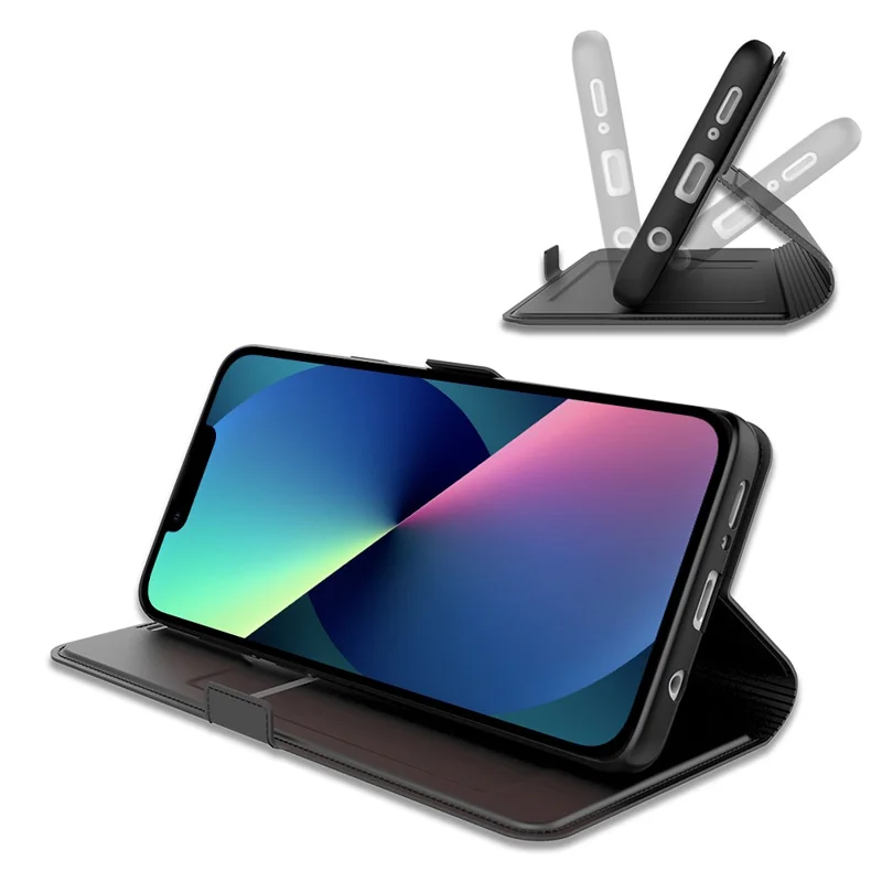 Für iPhone 15 Pro Hülle Kartenfach Stoßfest PU-Leder Stand Telefonhülle - Schwarz