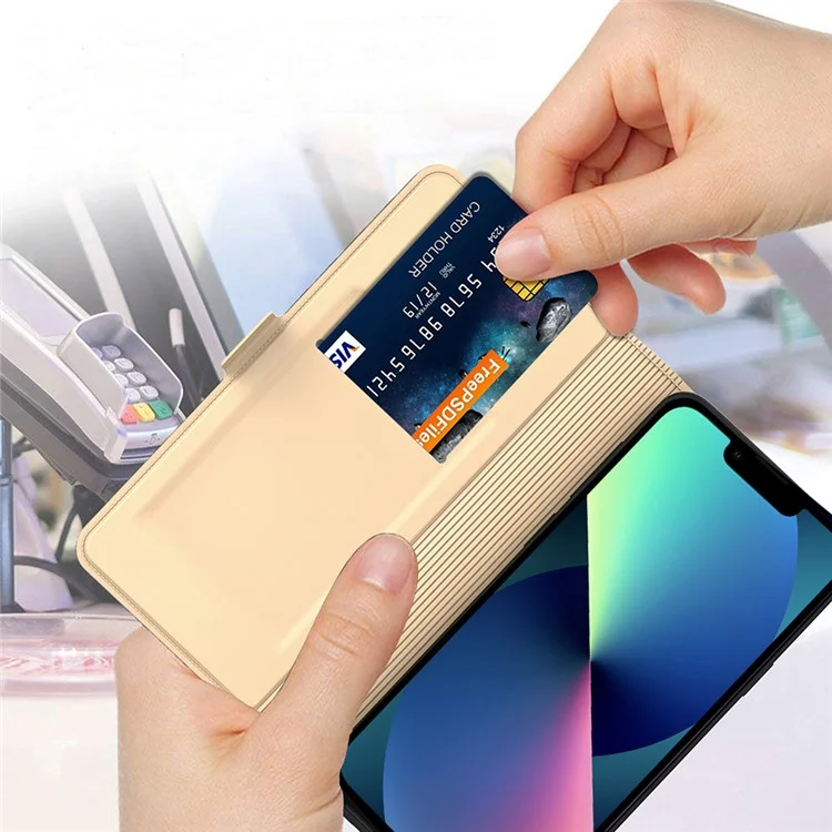 For iPhone 15 Leather Case Flip Stand Mobile Phone Cover with Card Slot - Gold