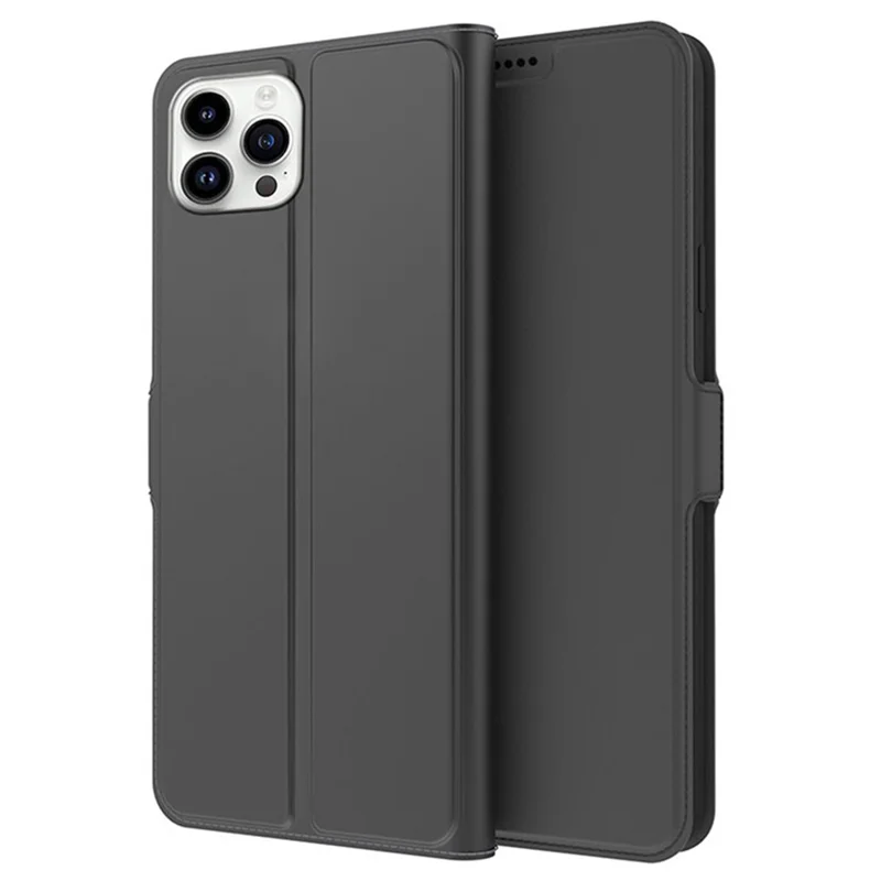 For iPhone 15 Plus Protection Cover PU Leather Stand Card Slot Phone Case - Black