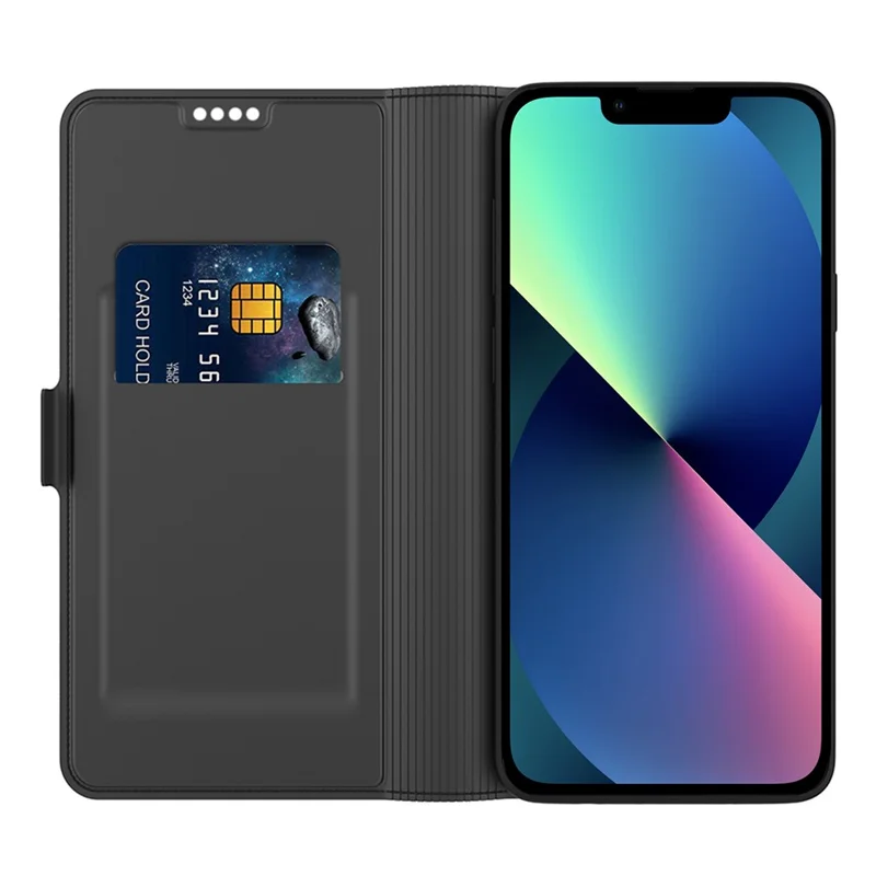 For iPhone 15 Plus Protection Cover PU Leather Stand Card Slot Phone Case - Black