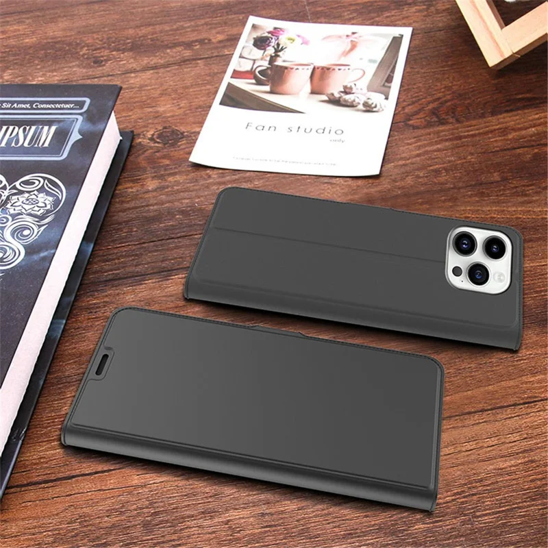 For iPhone 15 Plus Protection Cover PU Leather Stand Card Slot Phone Case - Black