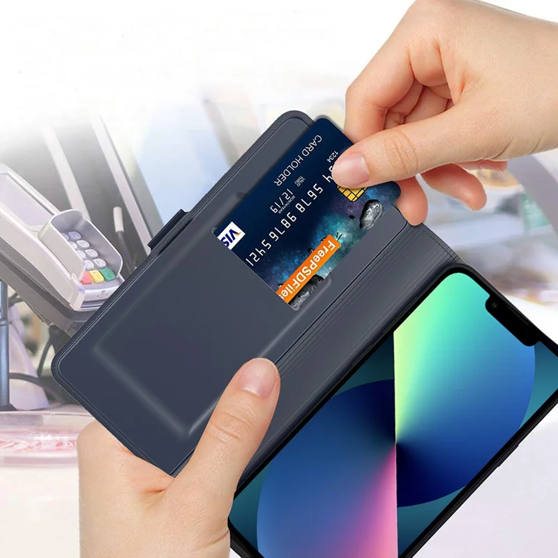 For iPhone 15 Pro Max Leather Cover Side Magnetic Clasp Card Slot Phone Case - Blue