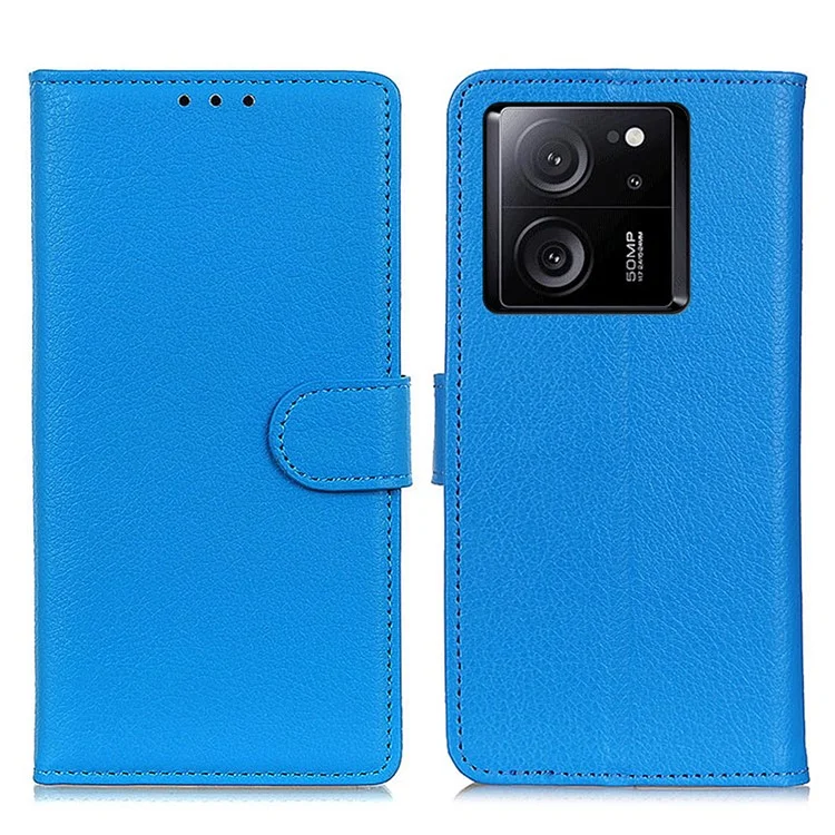 Para Xiaomi 13T / 13T Pro / Redmi K60 Ultra Case Textura Litchi Couro PU Carteira Suporte Capa de Telefone - Azul