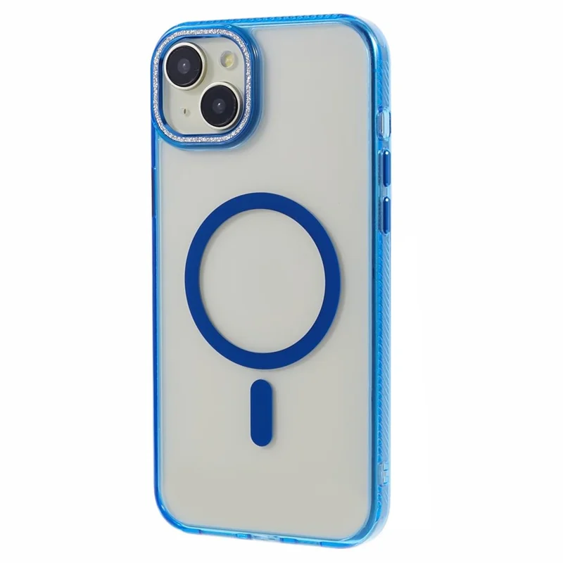 For iPhone 15 Case Magnet Ring+TPU+PC+Aluminum Alloy Phone Cover Compatible with MagSafe - Blue