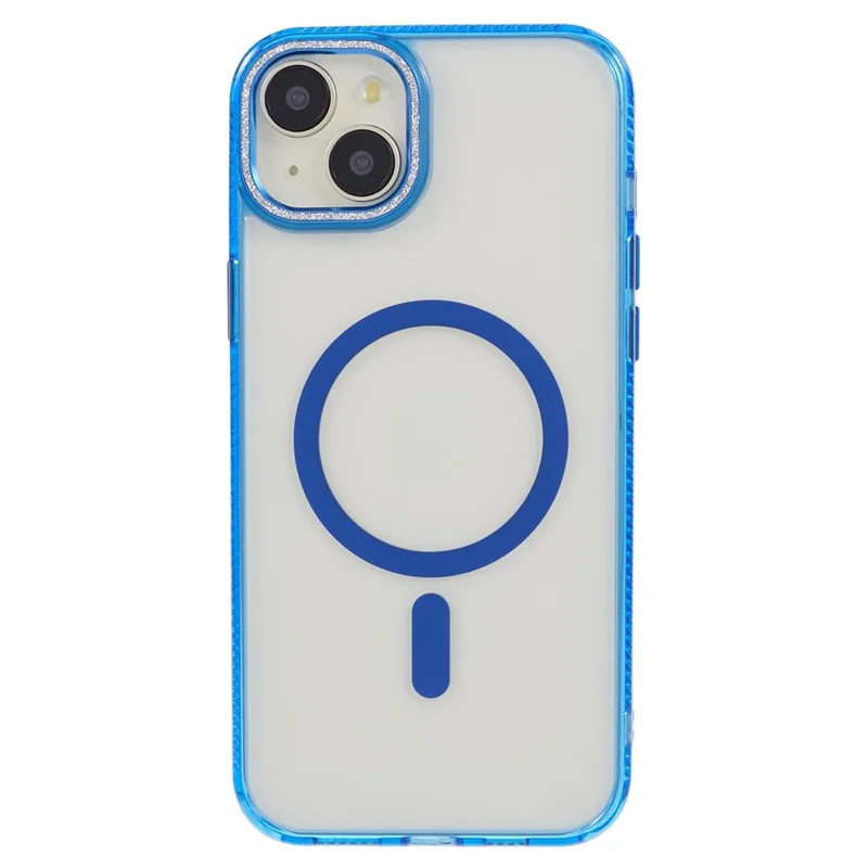 For iPhone 15 Case Magnet Ring+TPU+PC+Aluminum Alloy Phone Cover Compatible with MagSafe - Blue