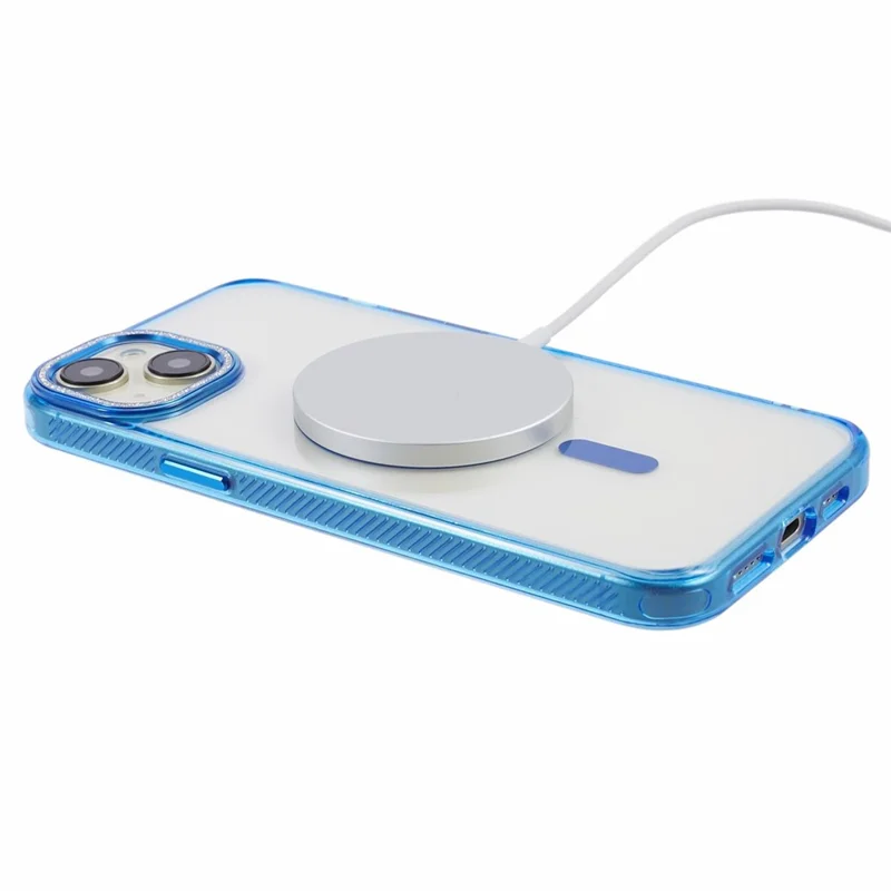 For iPhone 15 Case Magnet Ring+TPU+PC+Aluminum Alloy Phone Cover Compatible with MagSafe - Blue