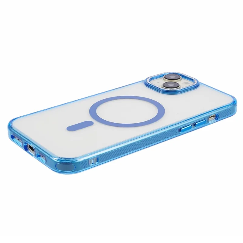 For iPhone 15 Case Magnet Ring+TPU+PC+Aluminum Alloy Phone Cover Compatible with MagSafe - Blue