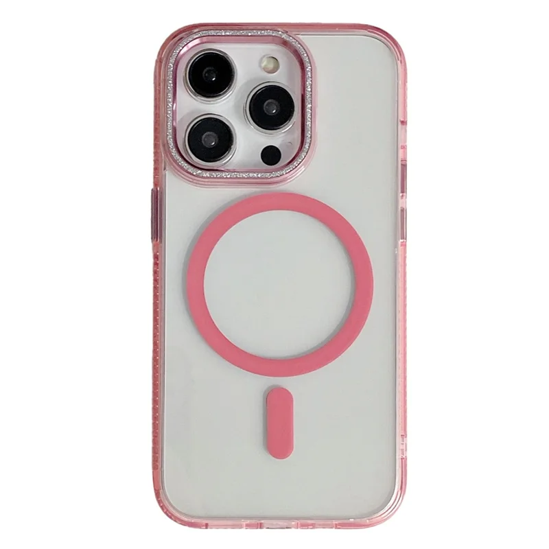 For iPhone 15 Pro Max Case TPU+PC+Aluminum Alloy+Magnet Ring Phone Cover Compatible with MagSafe - Pink