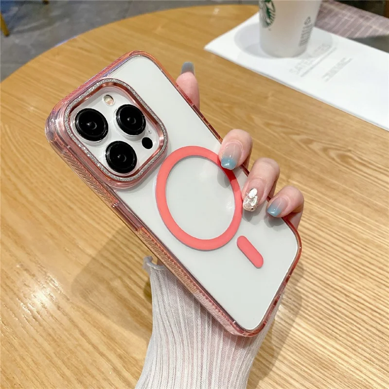 For iPhone 15 Pro Max Case TPU+PC+Aluminum Alloy+Magnet Ring Phone Cover Compatible with MagSafe - Pink