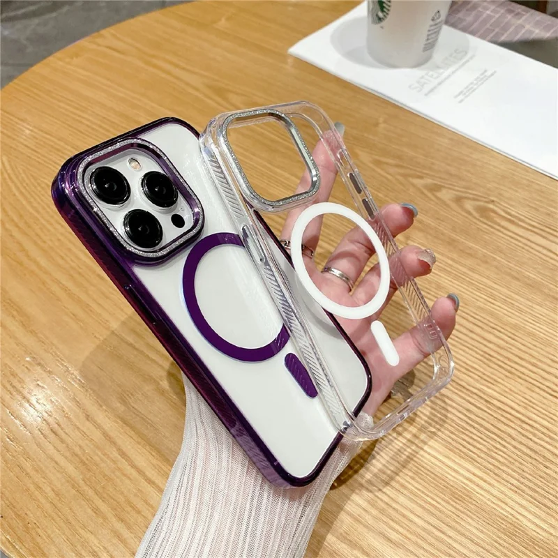 For iPhone 15 Pro Max Case TPU+PC+Aluminum Alloy+Magnet Ring Phone Cover Compatible with MagSafe - Pink