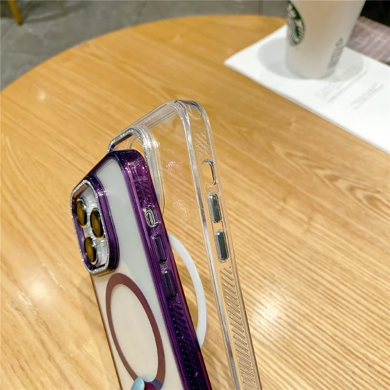 For iPhone 15 Pro Max Case TPU+PC+Aluminum Alloy+Magnet Ring Phone Cover Compatible with MagSafe - Pink