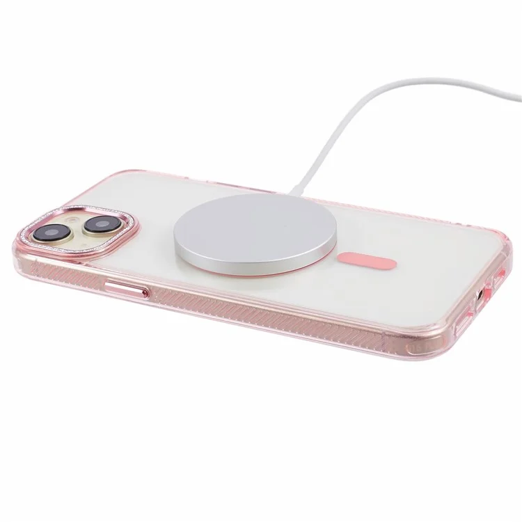 Чехол для iPhone 15 Plus совместимый с MagSafe Чехол для телефона Магнитное кольцо+TPU+PC+Алюминиевый сплав Оболочка - Розовый