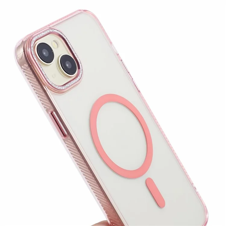 Чехол для iPhone 15 Plus совместимый с MagSafe Чехол для телефона Магнитное кольцо+TPU+PC+Алюминиевый сплав Оболочка - Розовый