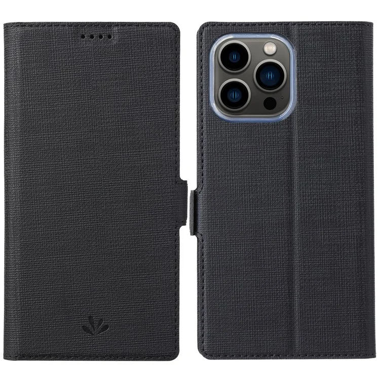 VILI K Series para iPhone 15 Pro Case PU Leather Wallet Stand Phone Cover - Preto