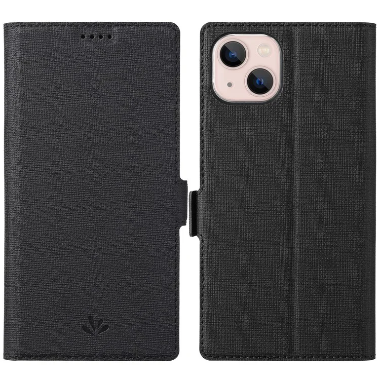 VILI K Series for iPhone 15 Plus Case Folio Flip PU Leather Phone Cover - Black