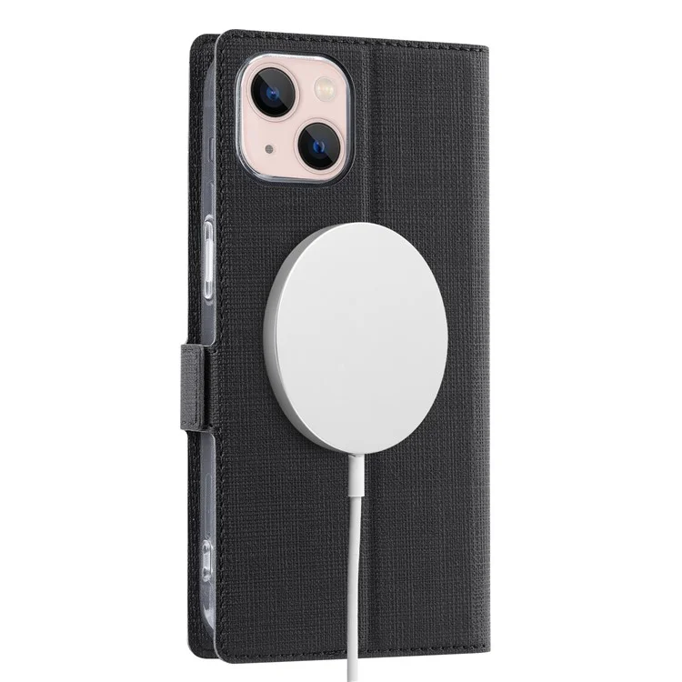 VILI K Series for iPhone 15 Plus Case Folio Flip PU Leather Phone Cover - Black