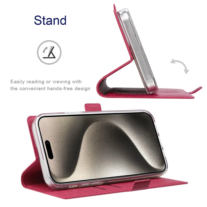 VILI K Series for iPhone 15 Plus Case Folio Flip PU Leather Phone Cover - Rose